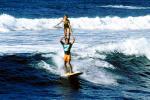 Stunt Surfing, Tandem trick surfing, surfers, wave, 1960s, SURV01P06_03B
