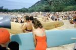 Surf Contest, Women, Long Boards, Beach, Crowds, Surfer, Surfboard, 1950s, SURV02P10_08