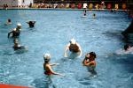Girls in a Pool, Water, swimsuit, bathing cap, 1950s