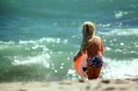 Girl, Beach, Waves, Beachball, 1970s, SWFV01P06_05