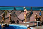 Pool Fun, Girl on Diving Board, Swimcap, Swimsuit, Summer, Summertime, Net, Diving Board, 1960s, SWFV02P06_18