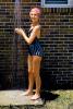 Woman, Outdoor Shower, Showercap, Backyard, Water, Brick, SWFV02P09_10B