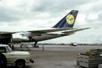 D-ABYC, Disembarking Passengers, Boeing 747-130 tail, Lufthansa, Stair Truck, Ground Equipment, 747-100 series, October 1970, 1970s, JT9D-7A, JT9D, TAAV14P13_17