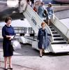 Stewardess, Disembarking Passengers, Women, Purse, Coats, Uniform, Moving Stairway, 1950s