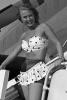 Smiles, Miniskirt, Women, Douglas DC-4, Cargoliner Schuylkill River, United Airlines UAL, 1950s, TACV04P05_04C