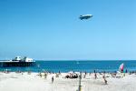 Malibu Beach, Volleyball, sun worshipers, crowds, people, shoreline, Airship Industries Skyship 500, G-SKSB Blimp, Pacific Ocean, TADV01P01_17