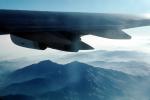 Boeing 747, Lone Wing in Flight, Flaps, Ailerons, mountains, fog, haze, TAFV08P01_13