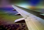 lone Wing in Flight, Boeing 737, Carizo Plain, California, Soda Lake, Temblor Range