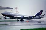 N106UA, Boeing 747-451, (SFO), rain, inclement weather, wet
