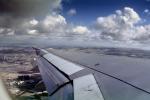 Flaps, Airbus A320, Lone Wing in Flight, clouds, puffy, flying, airborne, TAFV20P03_01