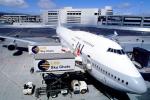 LSG Skychefs, Scissor Lift Trucks, Boeing 747, (SFO), Japan Airlines JAL, Highlift