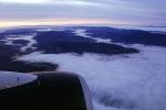 Jet Engine, Flight, Fog, valleys, mountains, flying, airborne