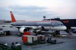 Boeing 757, Northwest Airlines NWA, ground personal, carts, baggage tractor, Gate F10, TAFV22P14_18