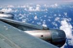Douglas DC-8, Jet Engines, lone Wing in Flight, Clouds