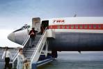 Boarding Passenger, Trans World Airlines TWA, Boeing 707, Stairs, Steps, TAFV28P04_16