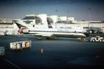 N489DA, Boeing 727-232, pushback, pusher tug, terminal, building, JT8D, 727-200 series