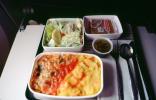 Salad, tray, silverwear, fork, spoon, knife, hot food, vegetables
