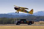 Piper Cub Landing on a Pickup Truck, Runway, Wingwalker