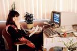Woman on Phone, Telephone, Cubicle, Hewlett Packard 125 Desktop Computer, 100 series, ET Head Monitor, Keyboard , 18 October 1982, 1980s, TECV01P05_19
