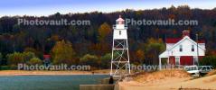 Grand Marais Lighthouse, Michigan, Lake Superior, Great Lakes, Panorama, TLHD01_218