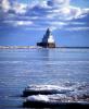 Manitowoc Breakwater Lighthouse, Wisconsin, Lake Michigan, Great Lakes, north breakwater, harbor, ice, snow, cold, clouds, TLHV03P15_12