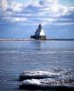 Manitowoc Breakwater Lighthouse, Wisconsin, Lake Michigan, Great Lakes, north breakwater, harbor, ice, snow, cold, clouds, TLHV03P15_12B