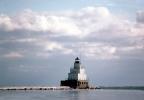 Manitowoc Breakwater Lighthouse, Wisconsin, Lake Michigan, Great Lakes, north breakwater, harbor, ice, snow, cold, clouds, TLHV03P15_14