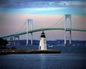 Newport Harbor Lighthouse (Goat Island), Claiborne Pell Bridge, Rhode Island, Atlantic Ocean, East Coast, Eastern Seaboard, Harbor