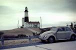 Montauk Point Lighthouse, Car, vehicles, Suffolk County, Long Island, New York State, Atlantic Ocean, East Coast, Eastern Seaboard, 1961, 1960s