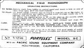 Mechanical Field Phonograph, Model 9C, Porselec, Pacific Sound Equipment Company