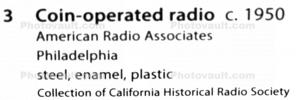 American Radio Associates, 1950, Coin Operated Hotel Radio