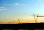 Transmission Towers, Pylons, Sunset, Cables