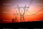 Transmission Towers, Pylons, Sunset, Cables