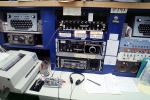 Printer, switches, dials, equipment rack, headphones, Ham Radio Station