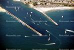 Jetty, Pacific Ocean, boats, wakes, Corono Del Mar State Beach, The Wedge