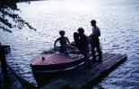 Motorboat, Dock, Lake, Water, Canada, 1950s