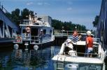 Houseboat, powerboat "Road Runner", Peterborough Lift Lock, Trent Canal, Trent-Severn Waterway, Hydraulic, Canada, 1960s
