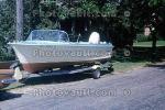 Motorboat on a Trailer, outboard motor, Cape Cod, Massachusetts, 1963, 1960s