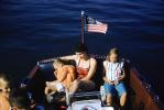 Mother with Daughter wearing lifevests, powerboat, cute, 1950s, TSCV08P06_03