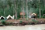 tents, house on stilts, log cabin, Tanana River, Fairbanks