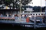Pier, dock, flowers, Lake Geneva, 1950s