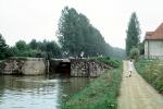 trees, Lock, Canal duBurgone, river boat, dirt road, walking, Burgundy, TSPV05P09_12