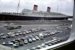 Queen Mary, Cunard, parked cars, parking lot, Ocean Liner, Cunard Line, 1960s