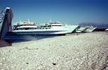 Mapia, Patras. Passenger Boats, Beach, pebbles, Rocks