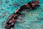 Shipwreck on a Barrier Reef, rusting, Coral Reef, Rusting Hulk, Water, Tropical, Pacific Ocean, Barrier Reef, Hull, TSRV01P01_09B.1719