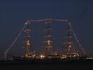 Pallada, three-masted full-rigged ship, three-masted frigate, Russian, Russia, Docks, Twilight, Panorama, Dusk, Dawn, TSTD01_007