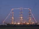 Pallada, three-masted full-rigged ship, three-masted frigate, Russian, Russia, Docks, Twilight, Panorama, Dusk, Dawn, TSTD01_008