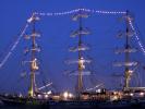 Pallada, three-masted full-rigged ship, three-masted frigate, Russian, Russia, Docks, Twilight, Panorama, Dusk, Dawn, TSTD01_009