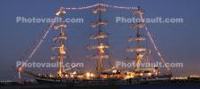 Pallada, three-masted full-rigged ship, three-masted frigate, Russian, Russia, Docks, Twilight, Panorama, Dusk, Dawn, TSTD01_010