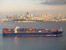 APL Australia, Container Ship, IMO: 9252254, San Francisco Skyline, downtown, building, piers, cityscape